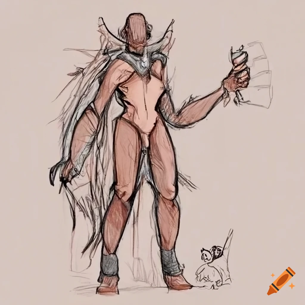 Sketch of a full body view with splatter effect