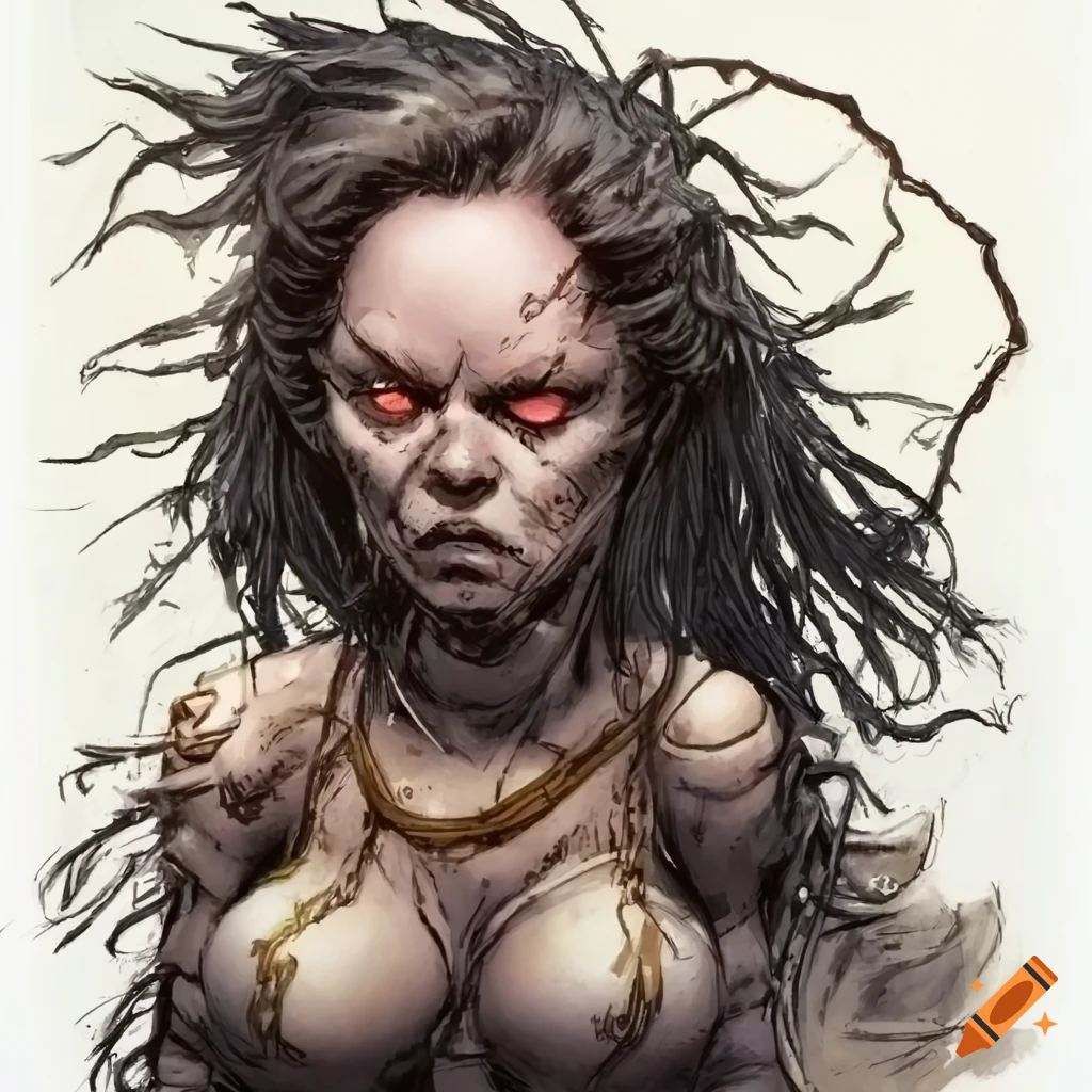 Cyclops girl character inspired by John Blanche and Bernie Wrightson in a Warhammer style