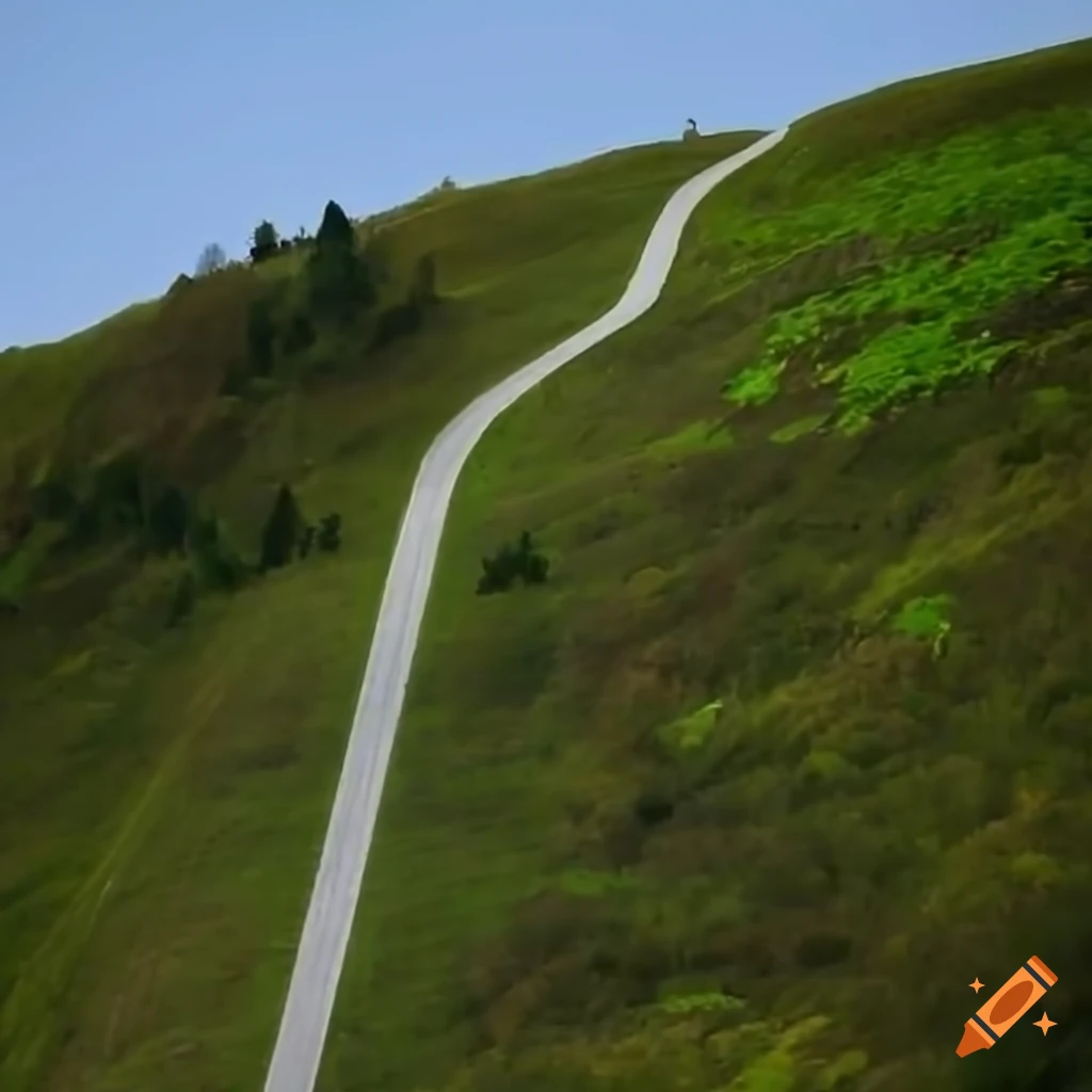 Vertical airplane runway on steep hill surrounded by vegetation