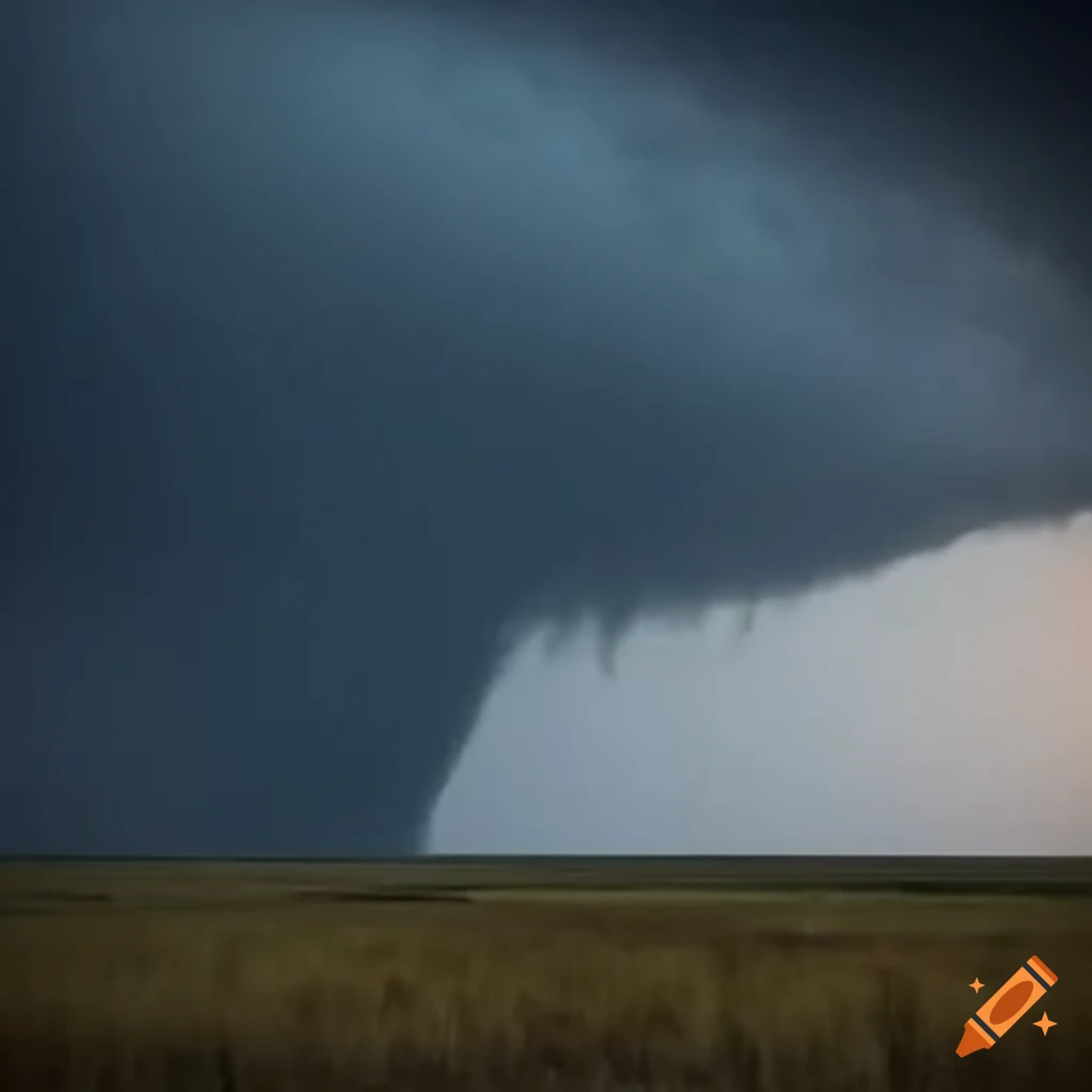 Massive EF5 wedge tornado in the plains under a dark sky