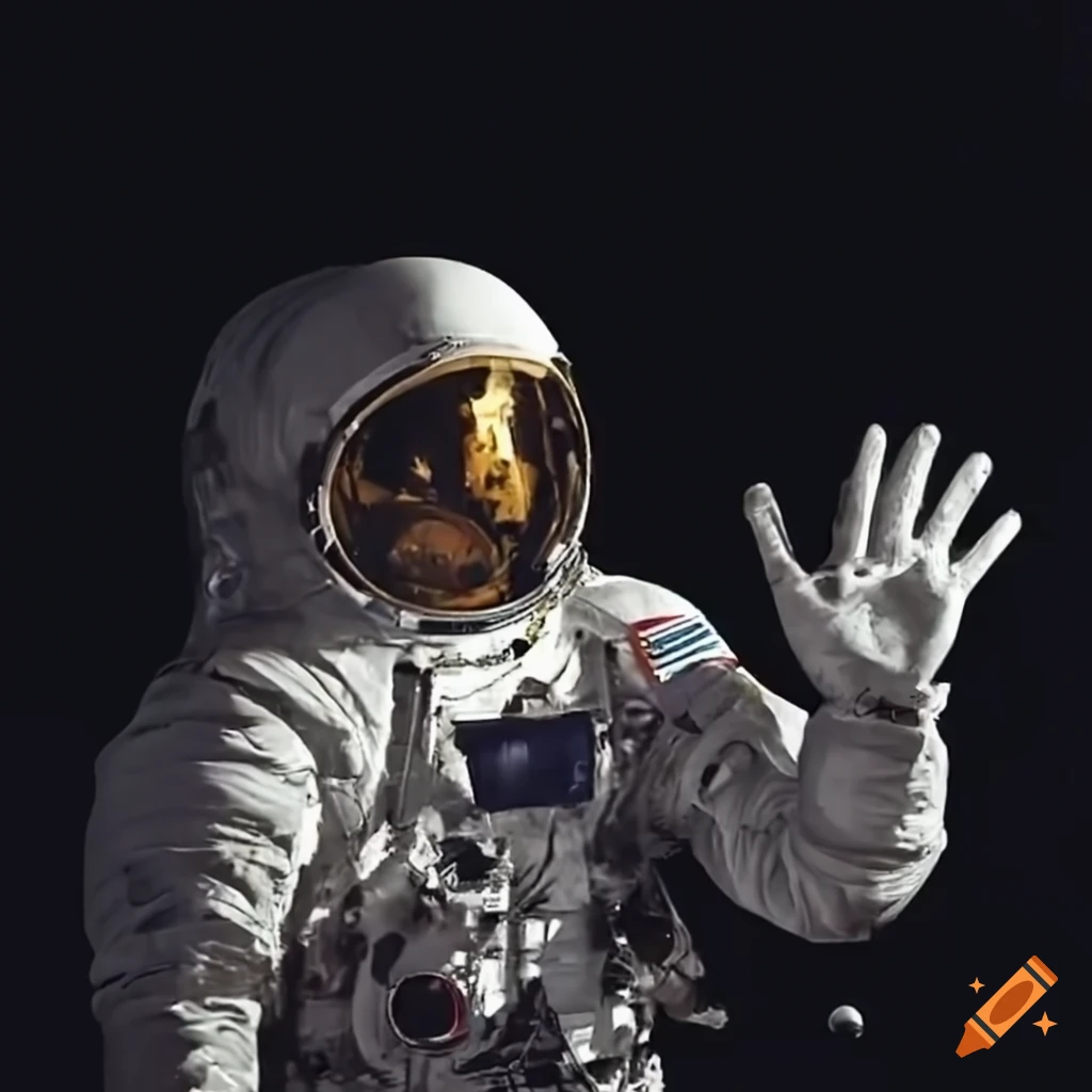 Neil Armstrong waving from the lunar lander