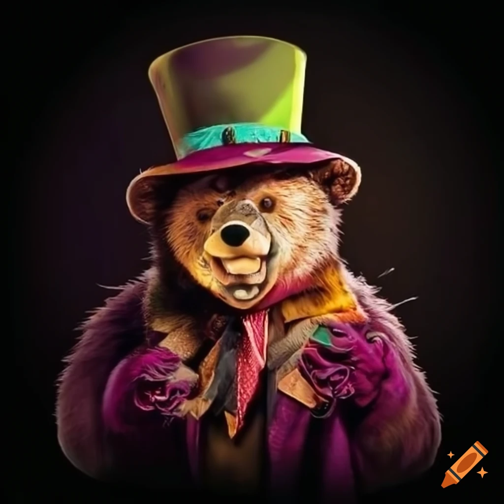 Bear wearing a Mad Hatter top hat