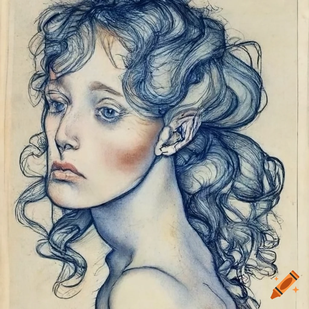 Fascinating woman portrait with wavy hair in blue tones