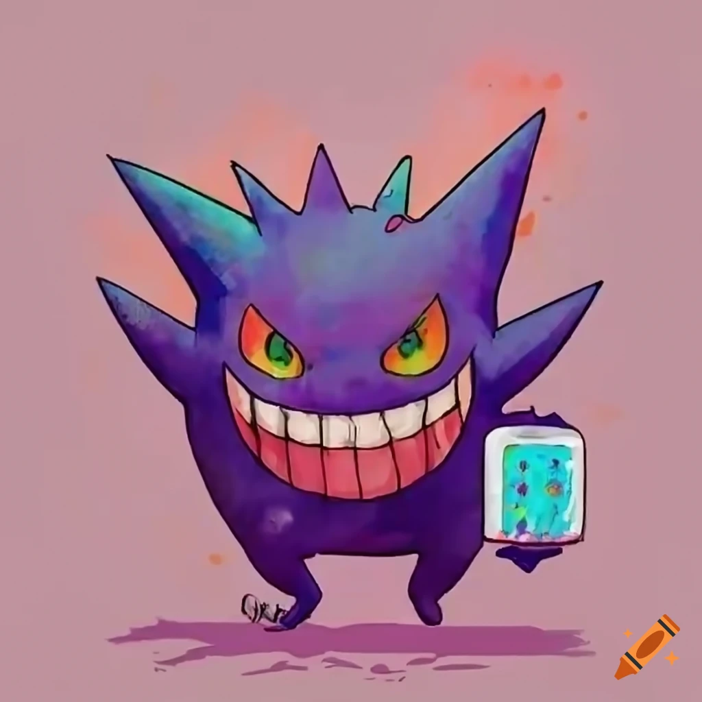 Gengar holding a game boy
