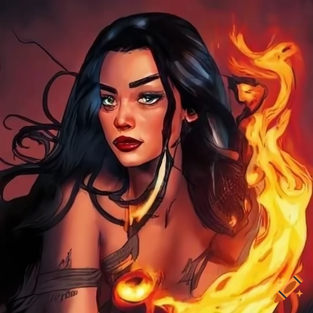 Mujer con poderes de fuego al estilo cómic