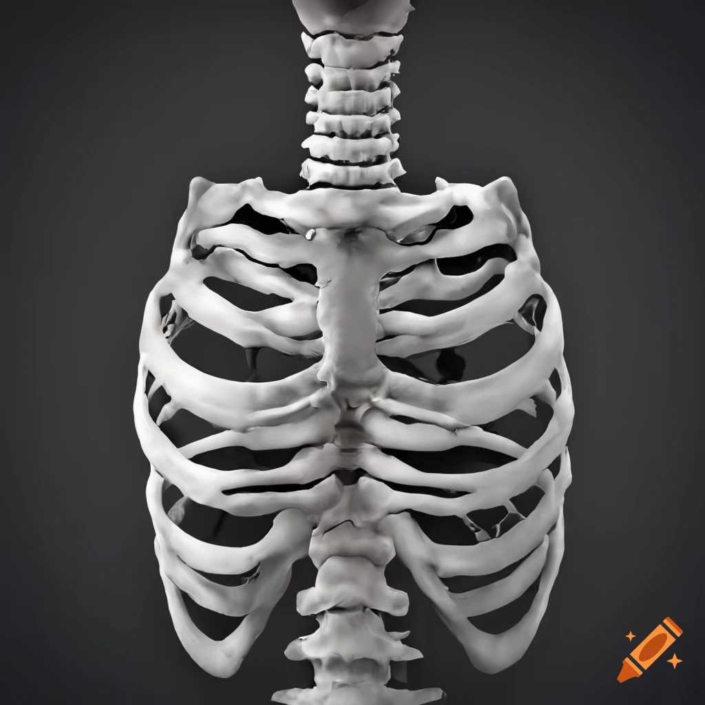 Detailed illustration of a rib cage with a long spine extending below
