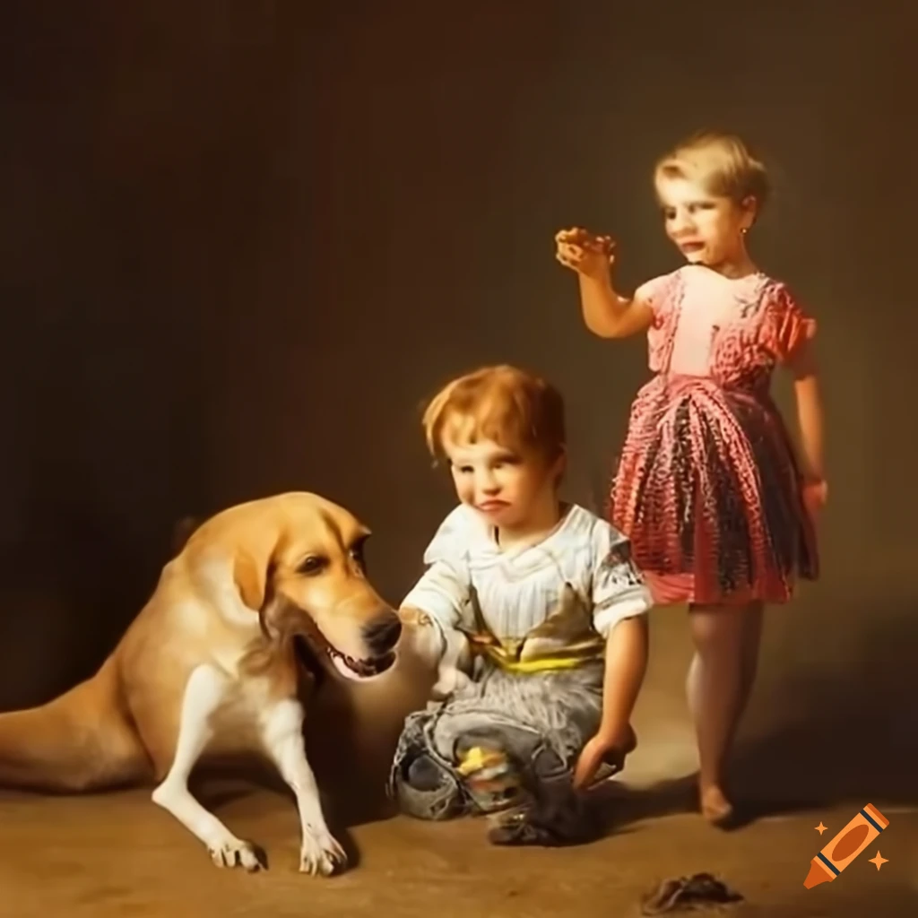 Boy watching dogs play with international girls