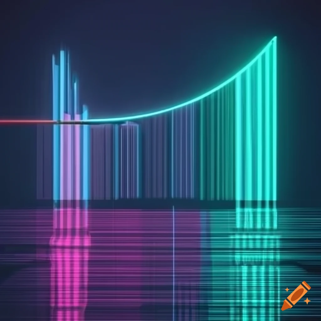 Neon synthwave graph pointing up and right with caption
