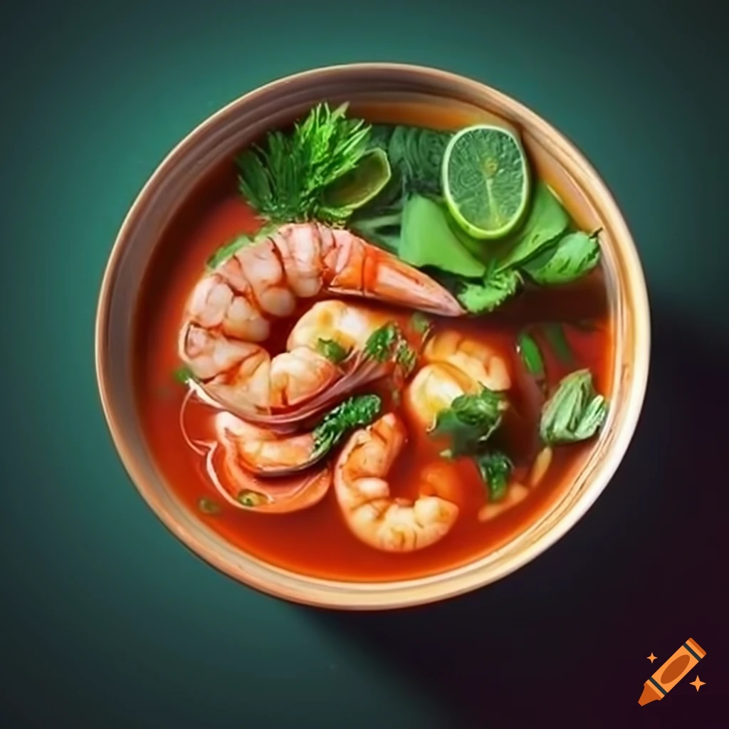 Thai Tom Yum Goong spicy shrimp soup with vibrant colors