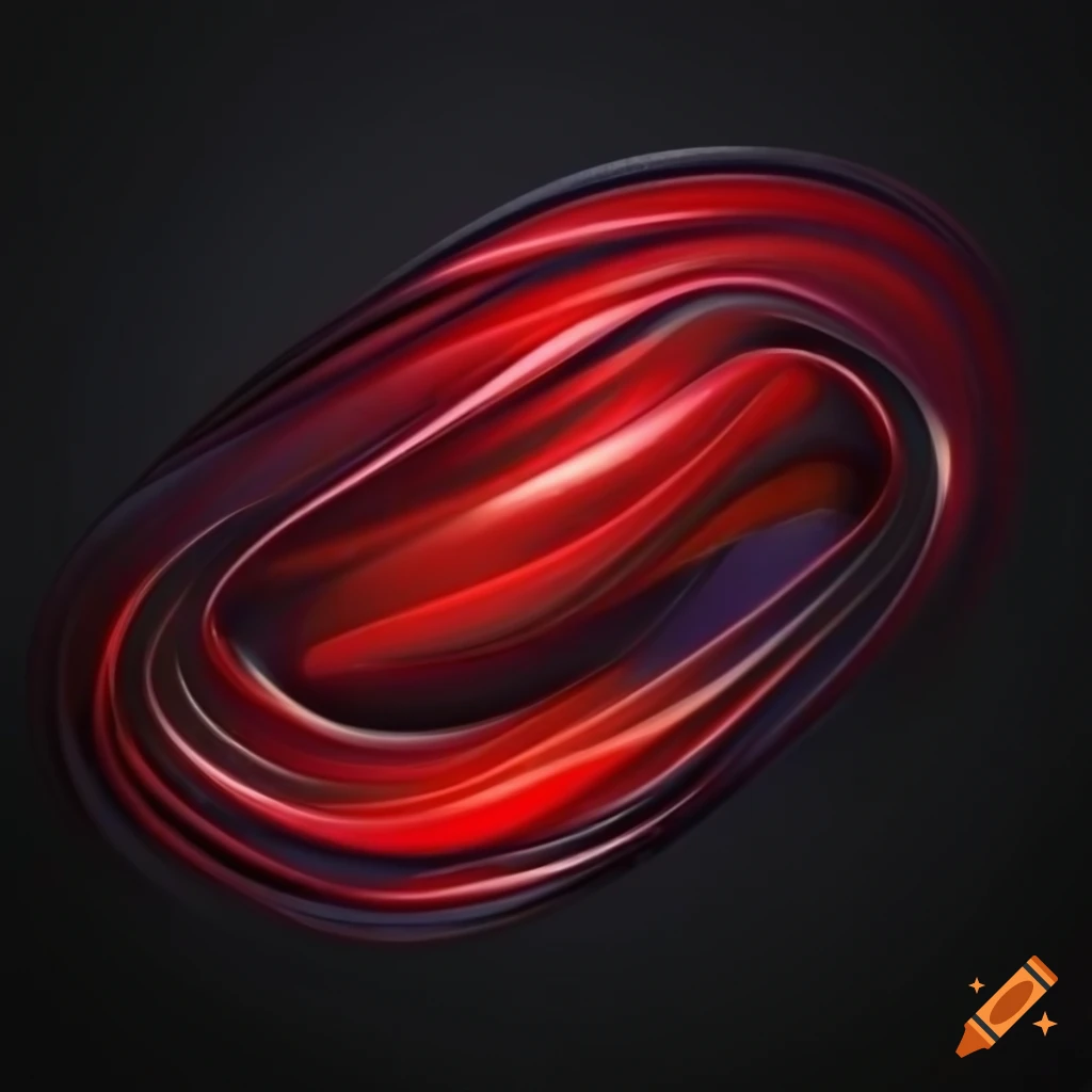 Red abstract symbol of flowing lines and shapes on black background