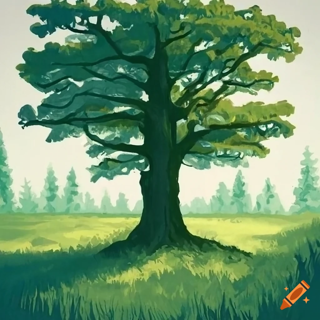 Medieval oak forest in medieval drawing style