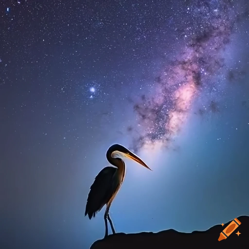 Garza blanca mirando las estrellas
