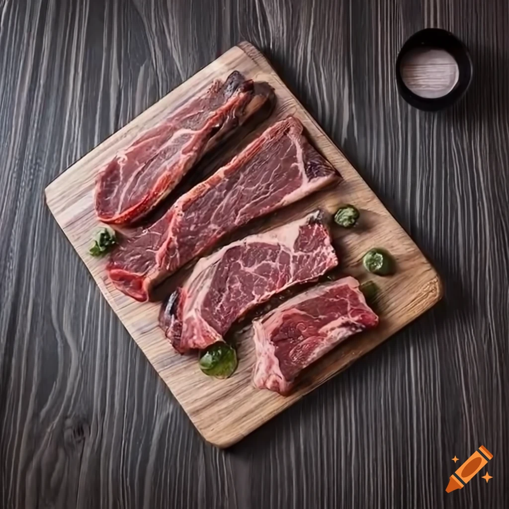 Corte de carne asada en sartén sobre mesa de madera