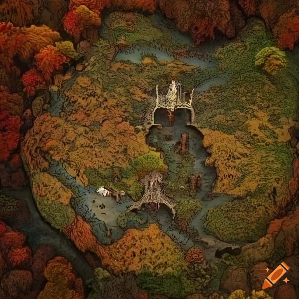 Detailed 3D map of autumn forested fantasy realm