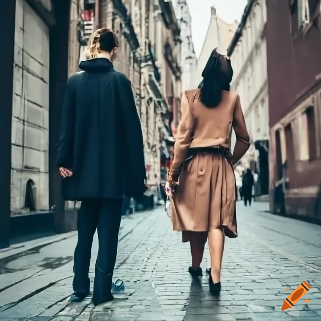 Man and woman walking in the city