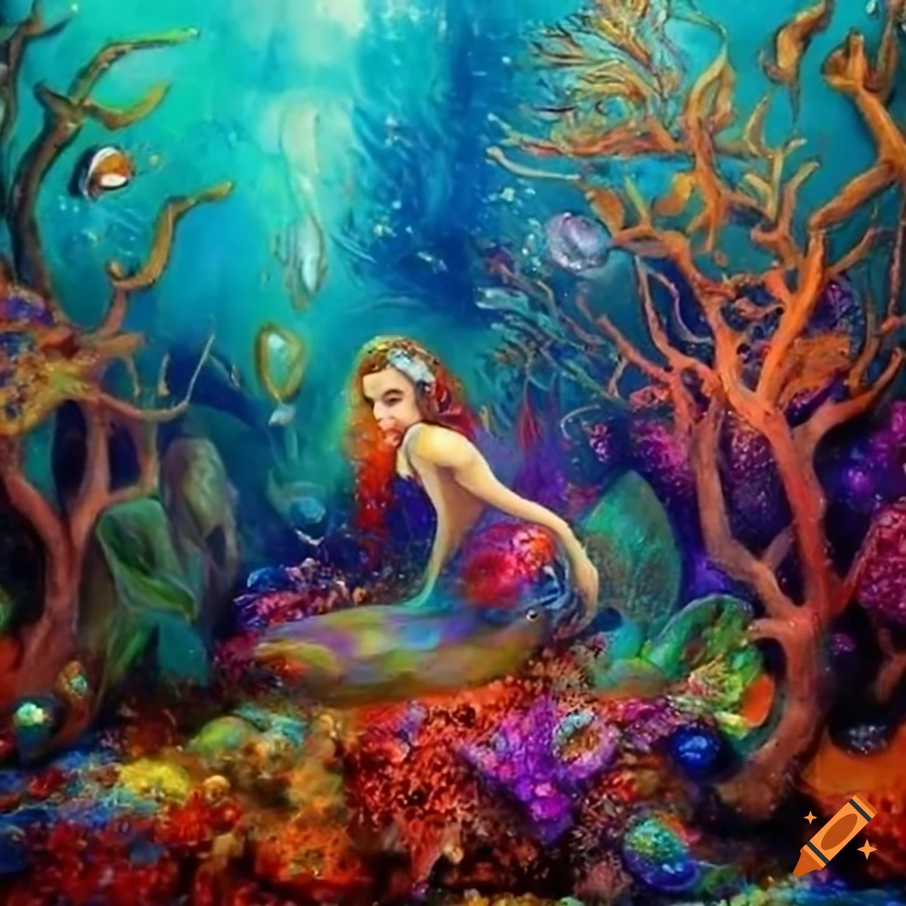 Magical underwater forest with mermaids and fairies singing and dancing