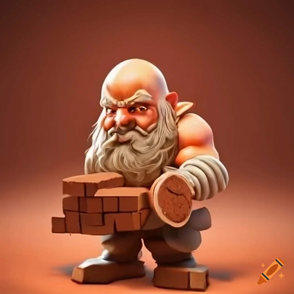 Dwarf holding a pile of bricks