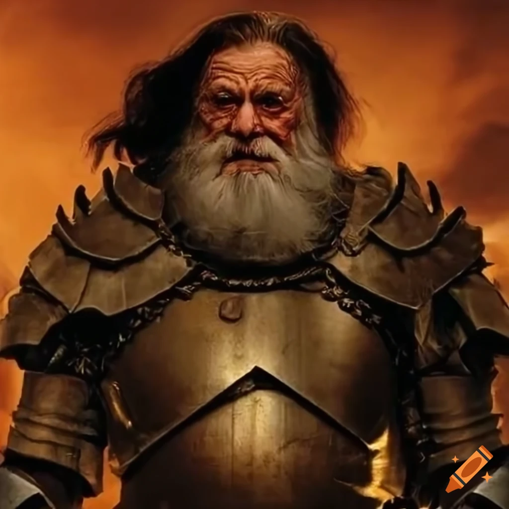 Strong old man portrayed as a knight