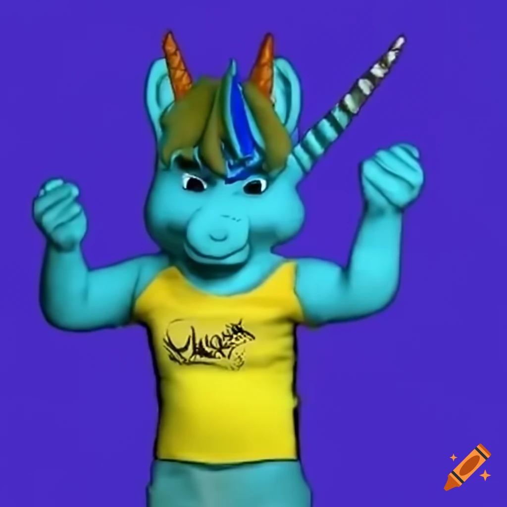 YouTube meme clay animation of an anthro blue unicorn in a yellow shirt