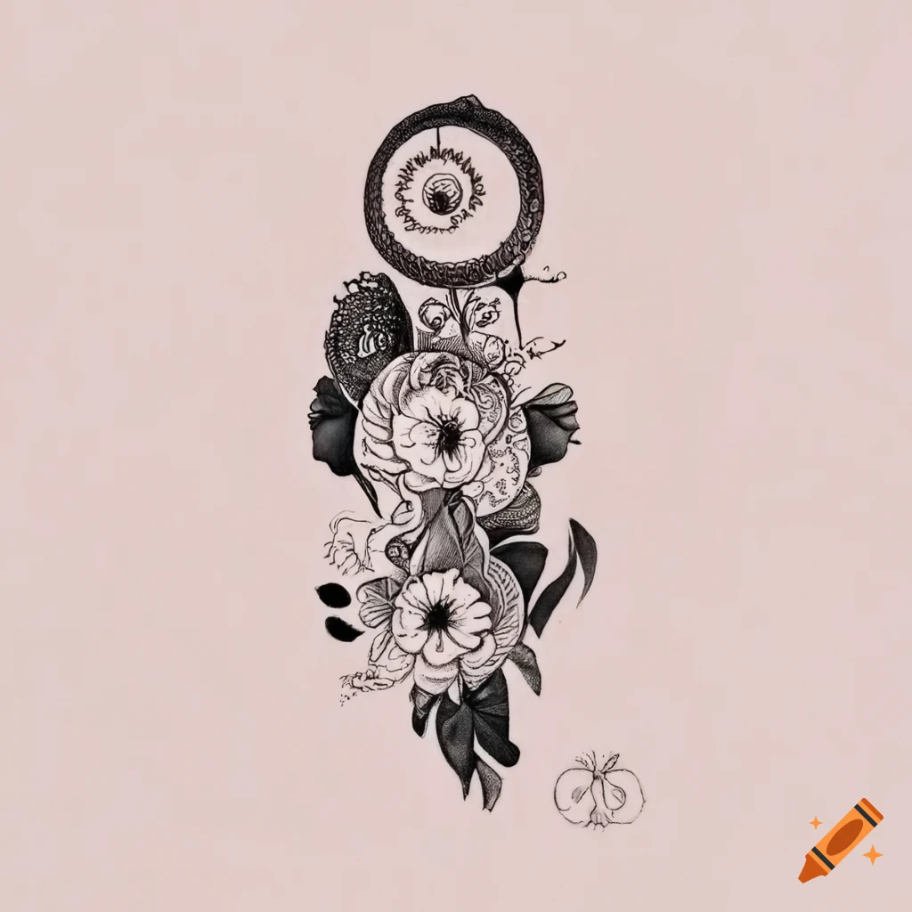 Bohemian black on white tattoo design
