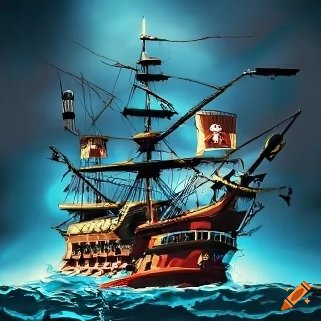 Pirate ship Galleon sailing the high seas with a 1990's Japanese Tuner Culture twist