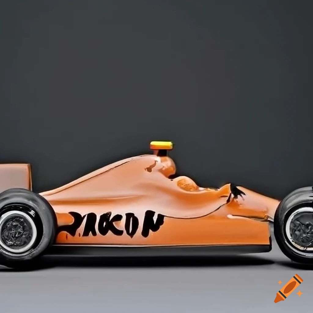 Pottery formula one car in orange and black colors