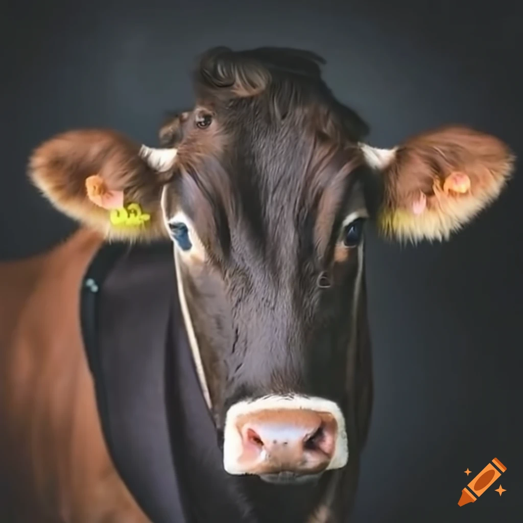Cows with puppy eyes wearing jackets