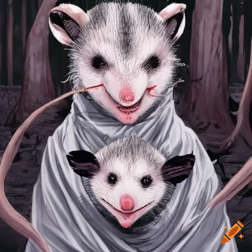Possum in a gown inspired by Junji Ito artwork