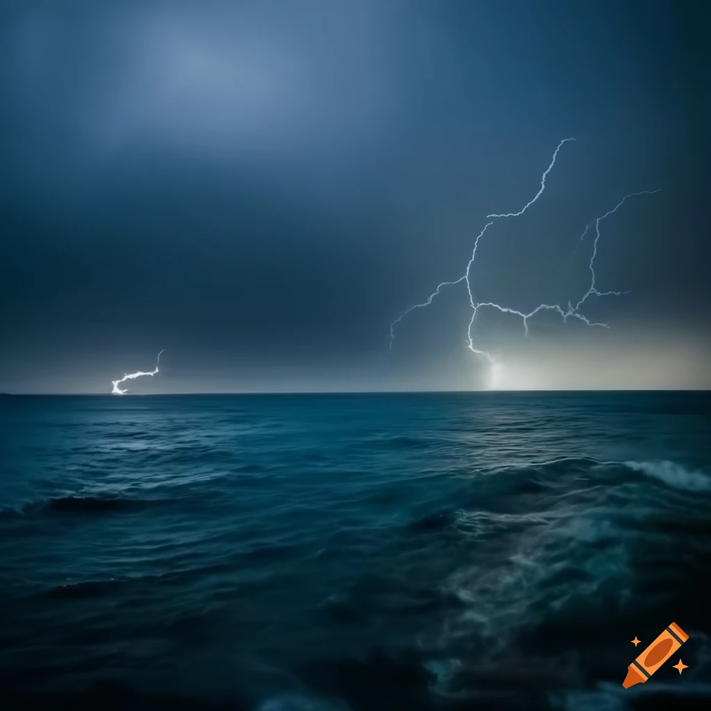 Stormy ocean with thunderstorm