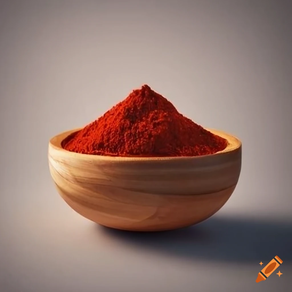 Red chili powder in a wooden bowl