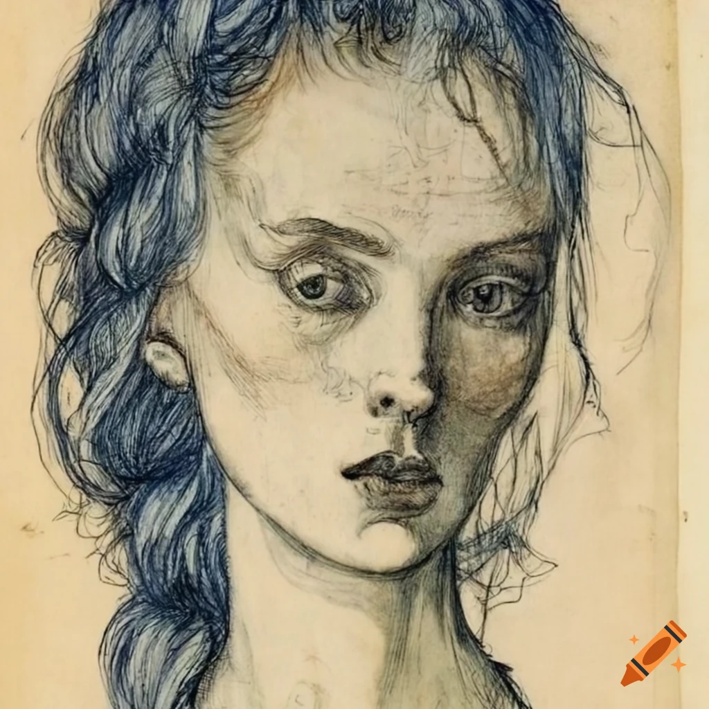 Fascinating woman portrait with wavy hair in blue tones