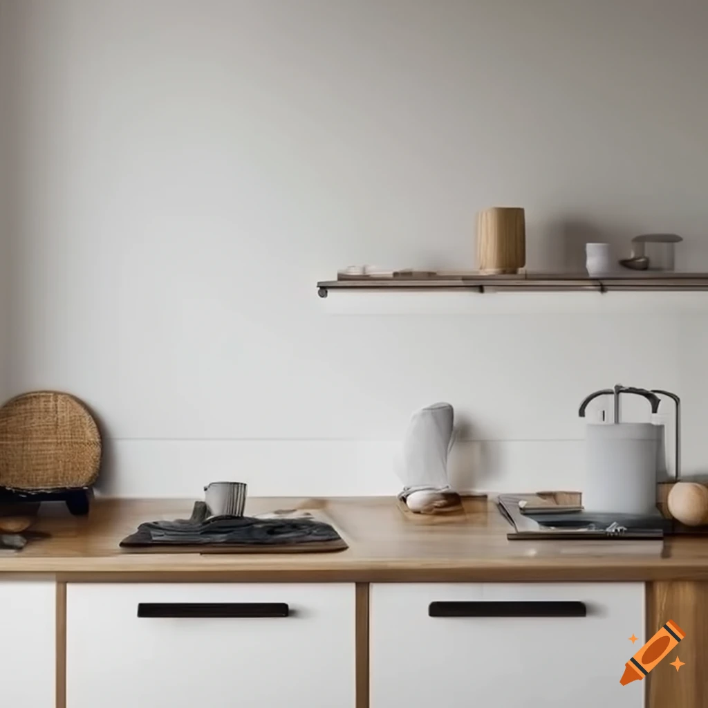 Scandinavian kitchen interior with an empty wall
