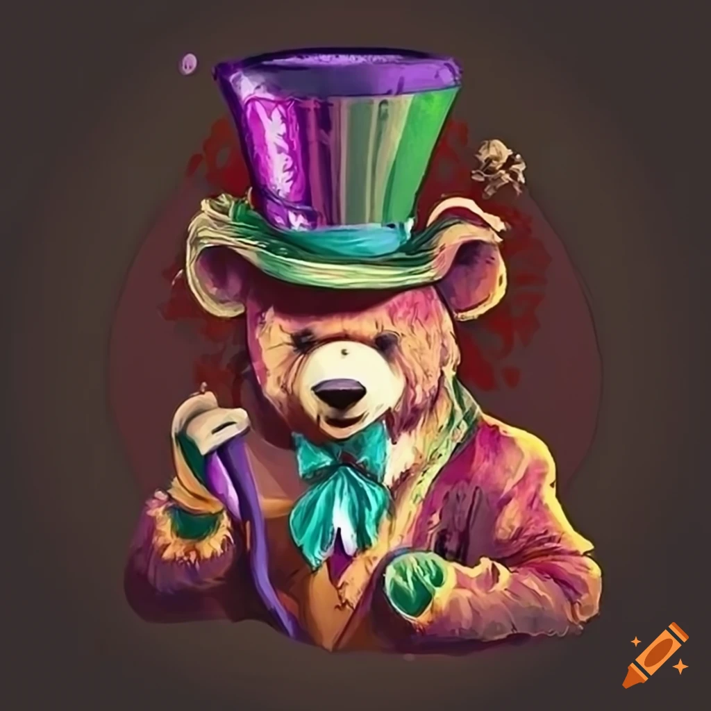 Bear wearing a Mad Hatter top hat