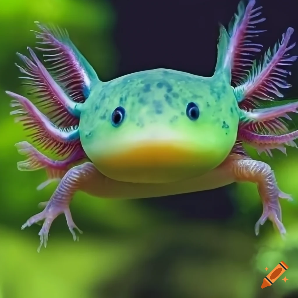 Green Axolotl with blue spots