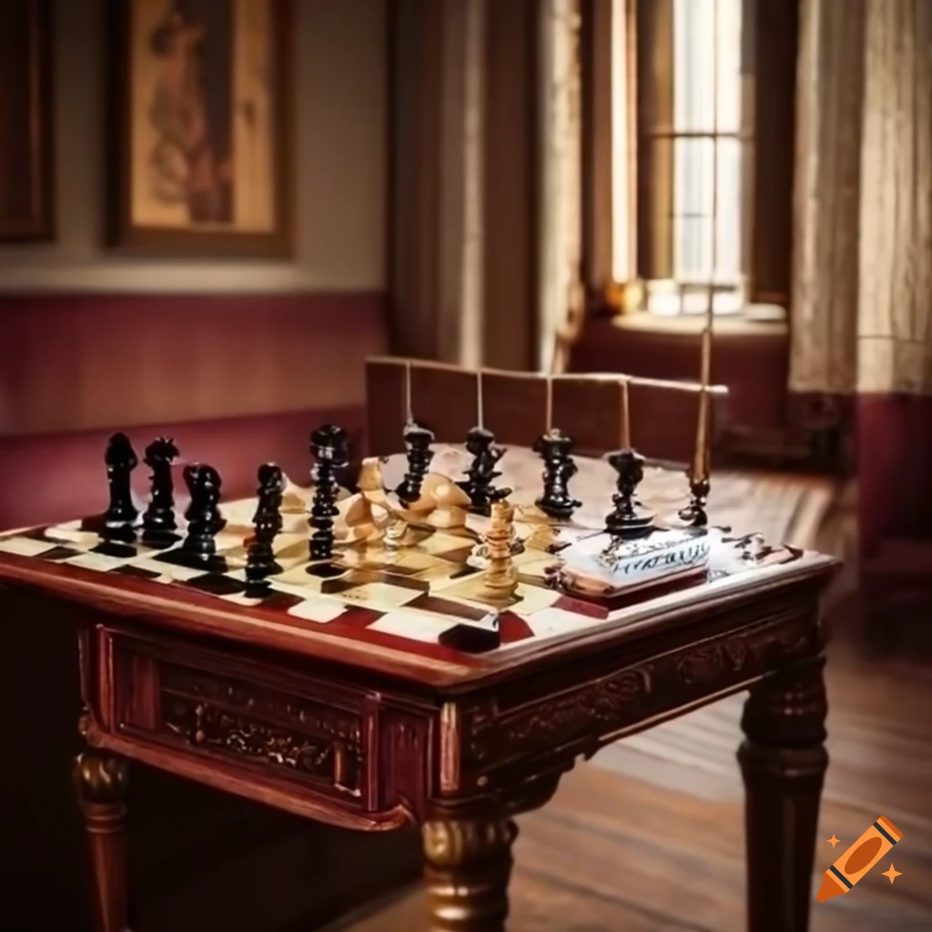 Antique room with a realistic chessboard table
