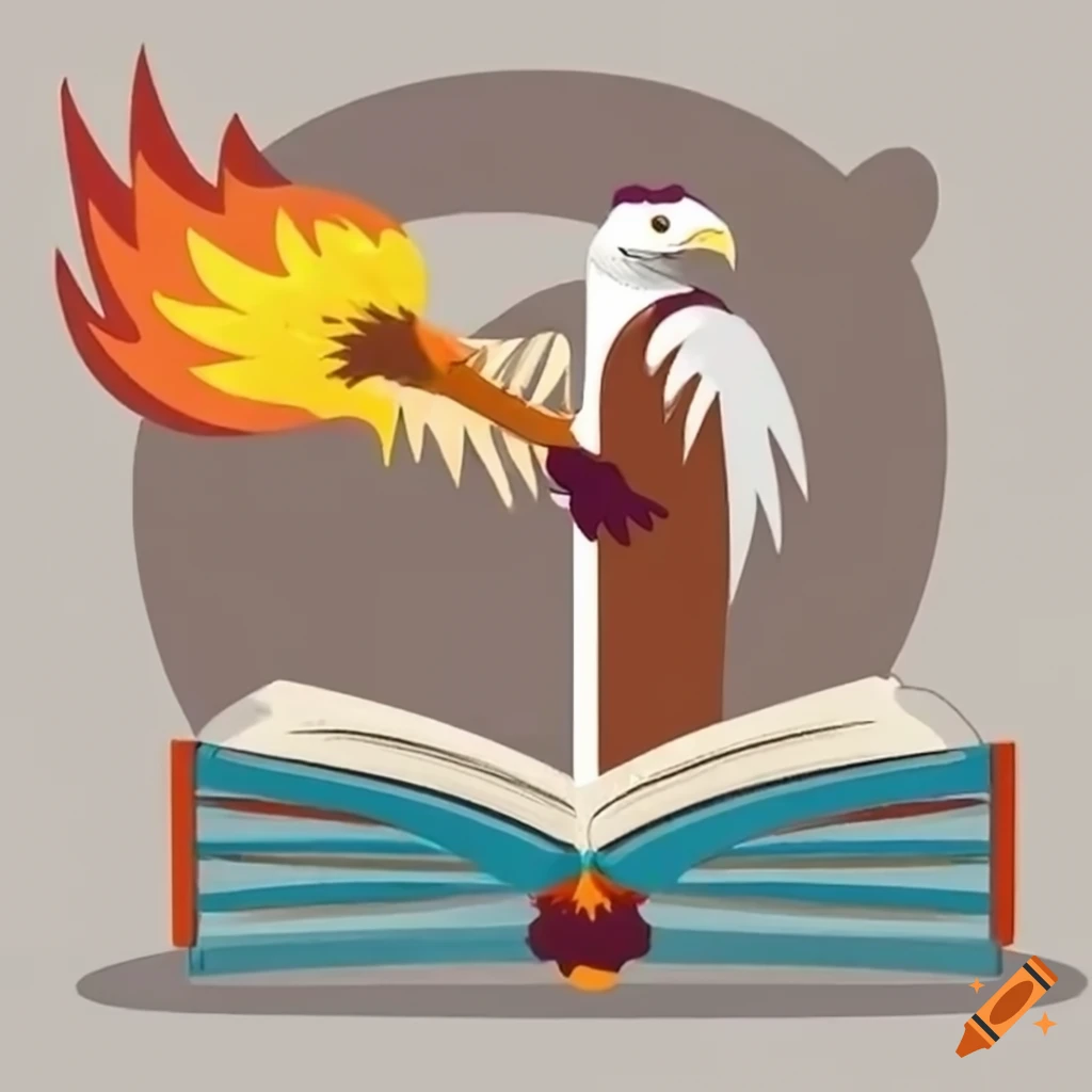 Open book with torch and flying eagle