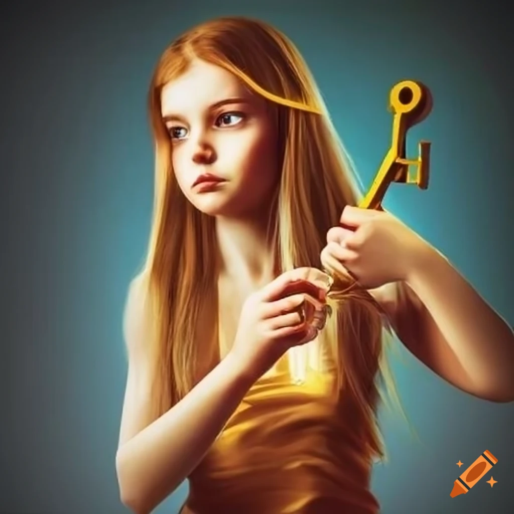Girl holding a golden key