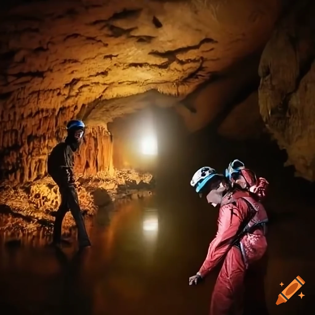 Italian caving team exploring underground caves