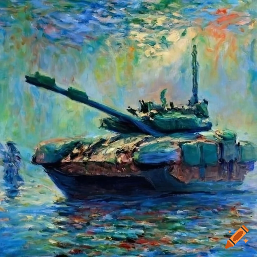 T-90M tank painting in the style of Claude Monet
