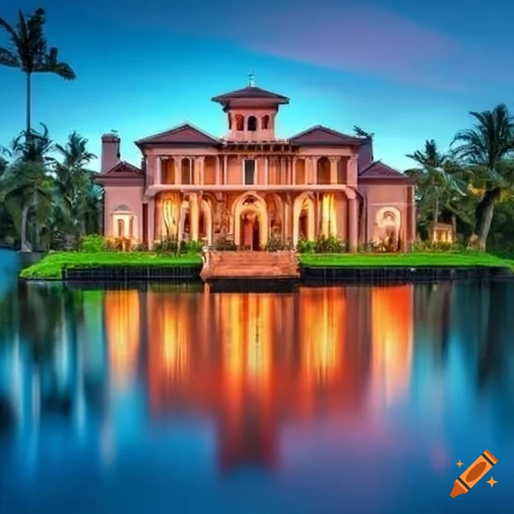 Mansion with Venetian architecture on a big island