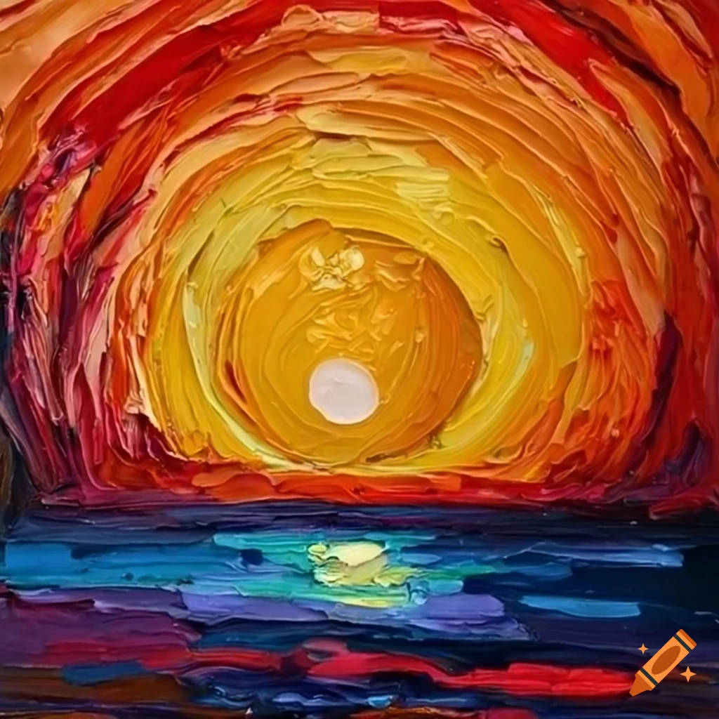 Impasto painting of midnight sun