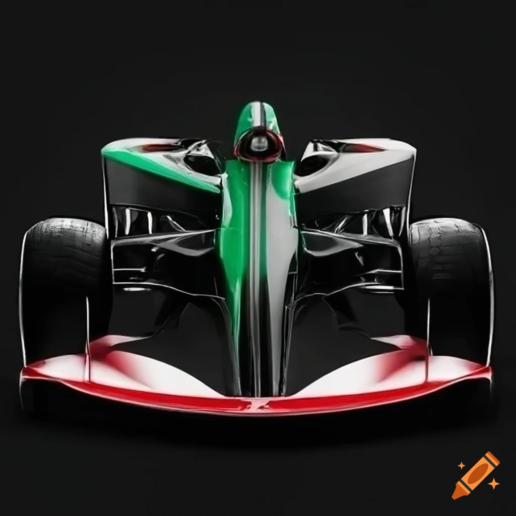 Black F1 racing car with Italian flag colors and goddess design on the ...
