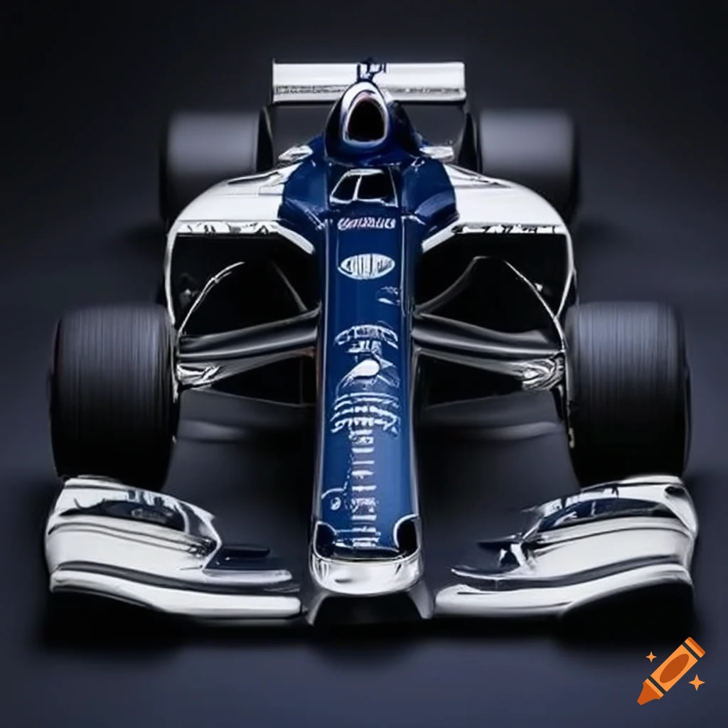 Navy modern Formula 1 car with white accents