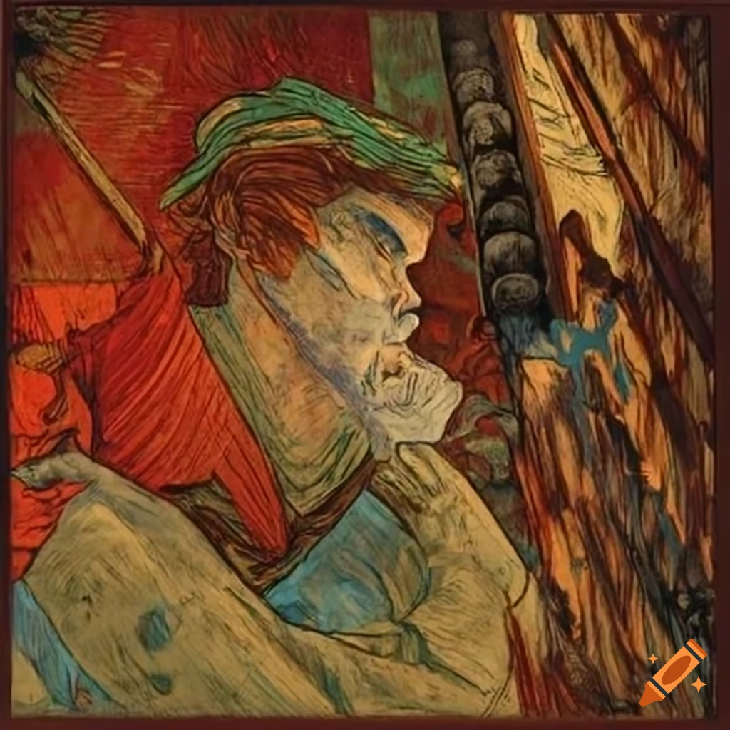 Stone lithograph poster of Arabian Nights action scene in artistic fusion