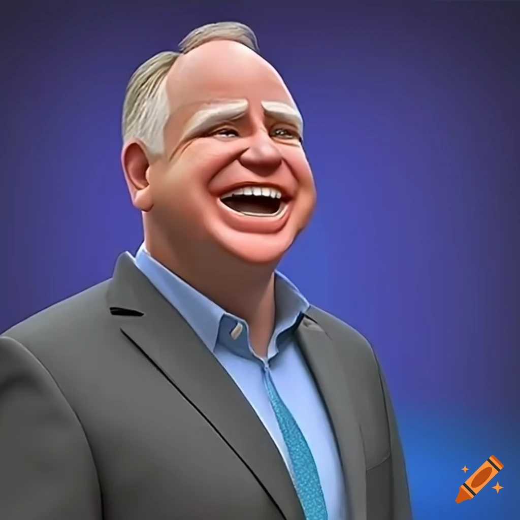 Happy Governor Tim Walz in Pixar style with vibrant background