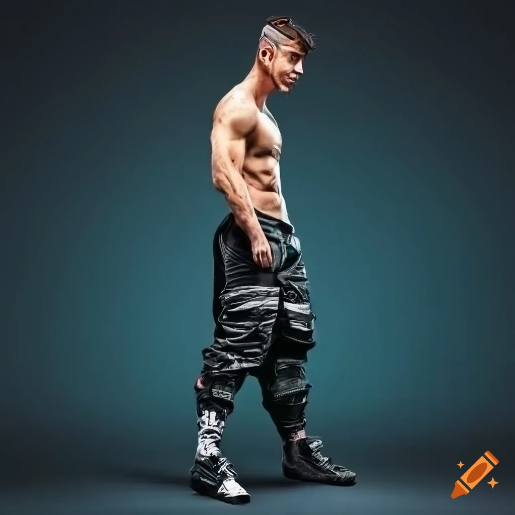 Muscular man in sports attire with motocross riding boot