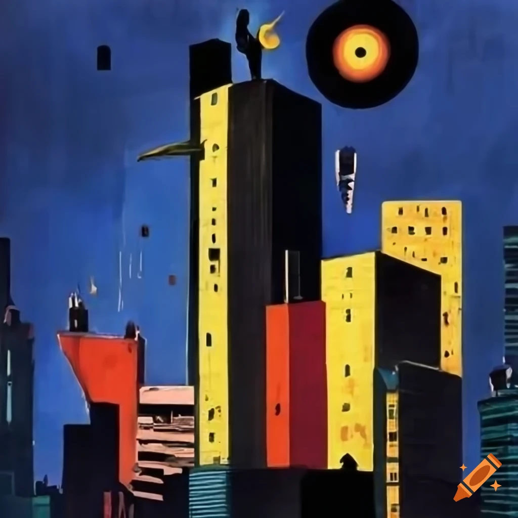 City lights punk rock album cover in Malevich style