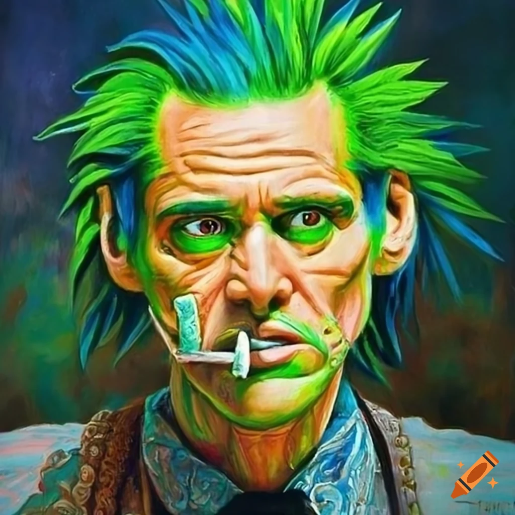 Green punk-haired Jim Carrey portrait by Csontvary Kosztka Tivadar