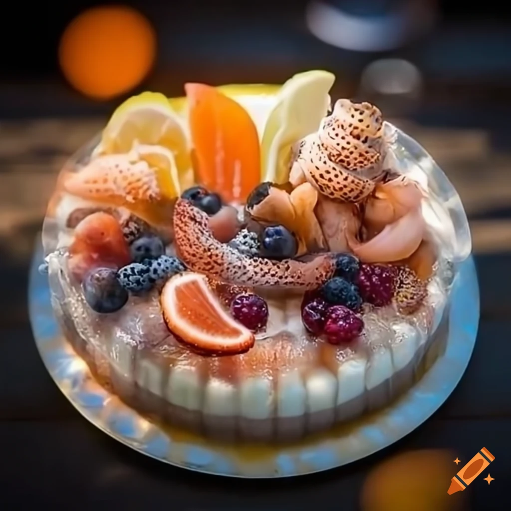 Transparent seafood cake with tentacles
