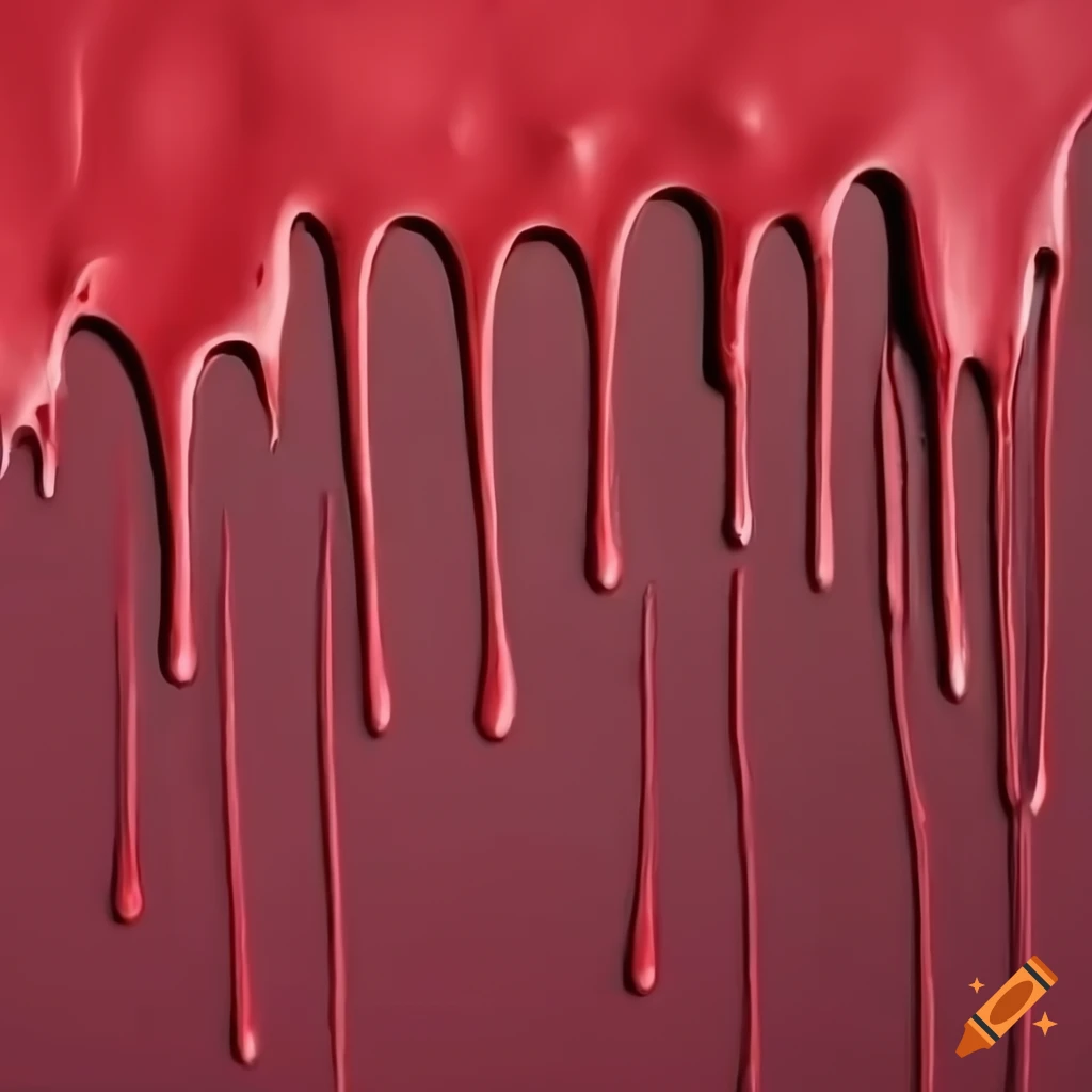 Close up of dark red paint dripping on a freshly painted wall